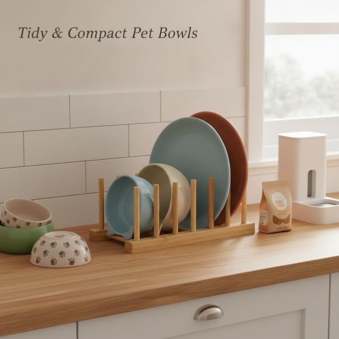 Organize Round Pet Bowls Vertically with This Compact Desktop Storage Rack, Multicolor PET Stand for Feeding Areas