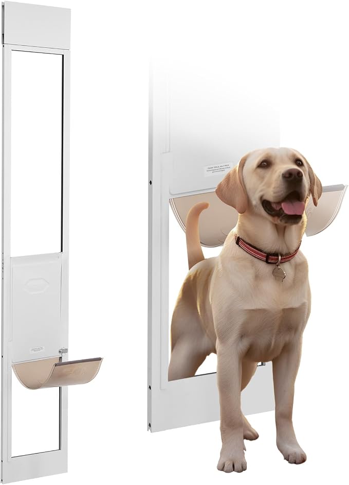 VEVOR Dog Door for Sliding Glass Door Large Doggy Door for Sliding Doors | For Dogs, 75 7/8"-80 11/16" Adjustable Height, Aluminum Frame, Tempered Glass, Pet Doors with Hinge Structure, Flap and Lock