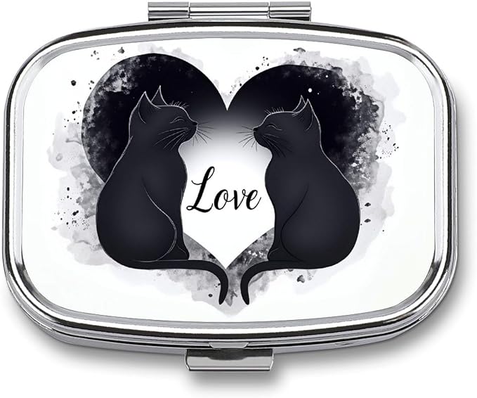 Loving Cats Durable Metal Pill Case for Daily Use, 2 Slot Medicine Box Organizer,Leak Proof Travel Pill Container for Vitamins, Compact Pocket Medicine Holder for Seniors,Holiday Gift