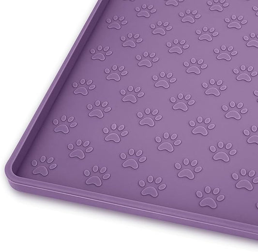 Ptlom Dog Food Mat Waterproof Pet Bowl Mats with High Lips, Non-Slip Dog Placemat Prevent Messy Spills to Floor, Silicone Puppy Feeding Tray for Small, Medium Large Dogs Cats, Purple, 31.5" 23.6"