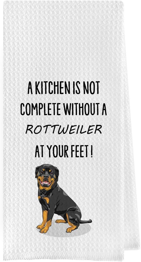 Funny Rottweiler Dish Towels - Rottweiler Gifts Decorative Waffle Weave Kitchen Towels, Dog Gifts Hand Towel, Tea Towel (16×24 Inches)