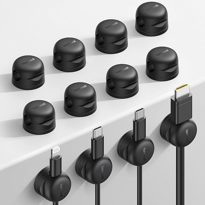 Lamicall 12Pack Rotating Cord Organizer, Desk Office Nightstand Accessories | Spring Cable Management Clips, Adhesive Phone Charger Holder Gadgets, Wire Organizer Keeper for Home Dorm Room Workspace