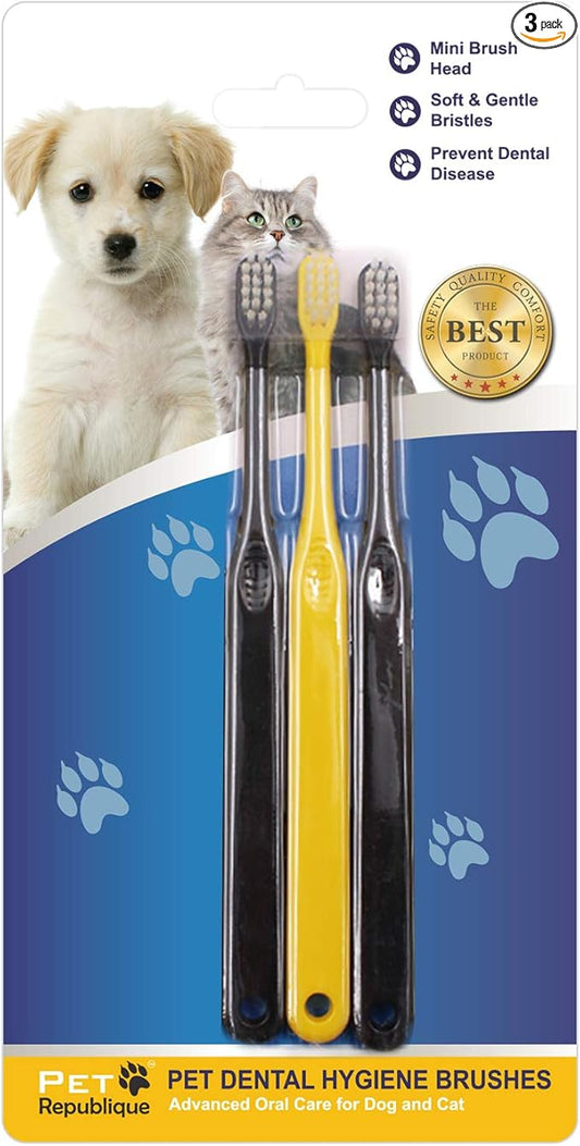 Pet Republique Small Toothbrush for Dogs Cats - Cat Toothbrush, Small Dog Toothbrush - Designed for Cat, Kitten, Puppy, and Sm Dog Like Chihuahuas, Yorkshire, and Poodle (3 Count)