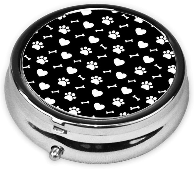 Love Heart Dog Paw Print Portable Pill Organizer | 3 Compartment, With Mirror, For Men Women, For Daily Supplements, Vitamins, Fish Oil, Jewelry, Candy, Travel