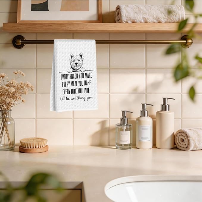 West Highland White Terrier Dog Kitchen Towels 24x14 Inch, Westie Gifts Reusable Dish Towels for Kitchen Bathroom Decor, Waffle Weave Absorbent Hand Cloth Tea Towel, Funny Dog Gifts for Women Mom
