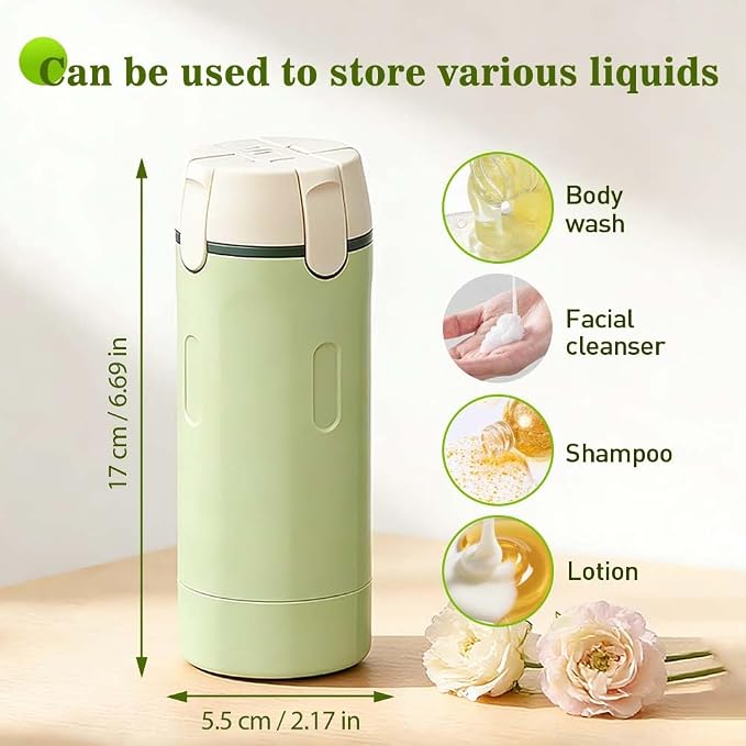 HISKI 4 in 1 Travel Bottles for Toiletries,Portable Travel Toiletries Bottle Set, Portable Containers for Shampoo Lotion Conditioner Cream Transparent with Scale and Label (Green-2PCS)