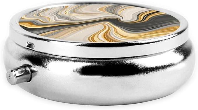 Vibrant Wave Golden Swirl Pattern Art Portable Pill Organizer | 3 Compartment, With Mirror, For Men Women, For Daily Supplements, Vitamins, Fish Oil, Jewelry, Candy, Travel