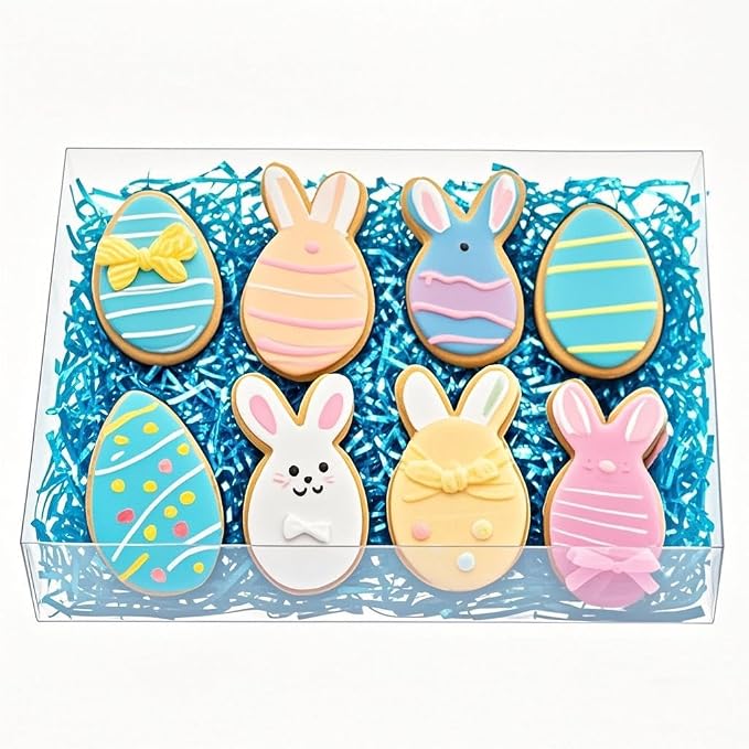 RomanticBaking 50PCS 10x7x2 inches Clear Cookie Boxes Strawberry Boxes | Bakery Boxes Macaron Boxes Gift Boxes Treat Boxes for Party Favors