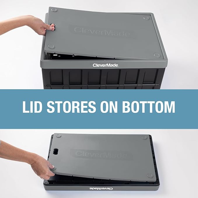 CleverMade Collapsible Storage Bins (with Lids), 62L, 3 Pack - Ocean | Store Bigger Loads Under a Secure Lid | Each Bin Holds 100 lb, Stacks Neatly, and Folds to 2.5 Inches When Empty
