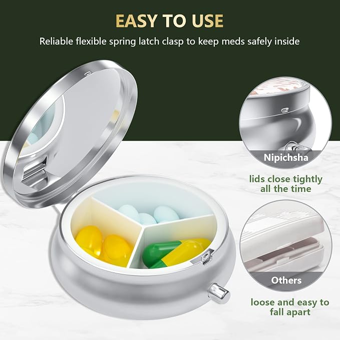 Pill Box, Small Pill Case for Purse & Pocket, Travel Medicine Organizer | Cute Travel Medicine Organizer, Portable Medicine Container Holder to Hold Vitamins, Medication, Fish Oil & Supplement