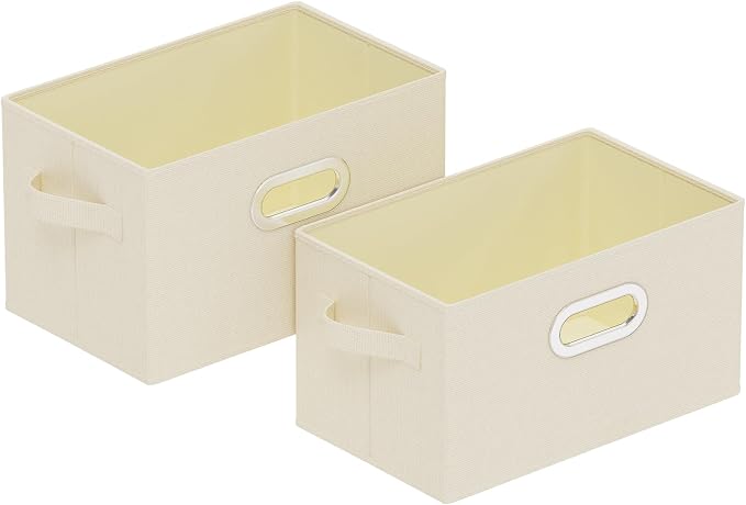 Collapsible Open Storage Baskets,15x9.8x9.8in,Beige,2 Pack | Storage Bins with Metal Handles,Rigid PP Panel Organizer Boxes for Organizing Home,Wipeable Garment Basket Cube for Wardrobe