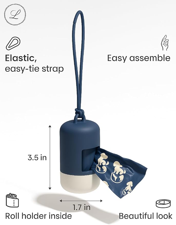 Dog Poop Bag Holder & Dispenser [2-Pack] +30 Extra-Thick Waste Bags | 2 Dog Waste Bags Dispensers + 30 Extra-thick Poop Baggies. Premium ABS Plastic. Soft-Touch Coating, Enlarged Dispense Opening