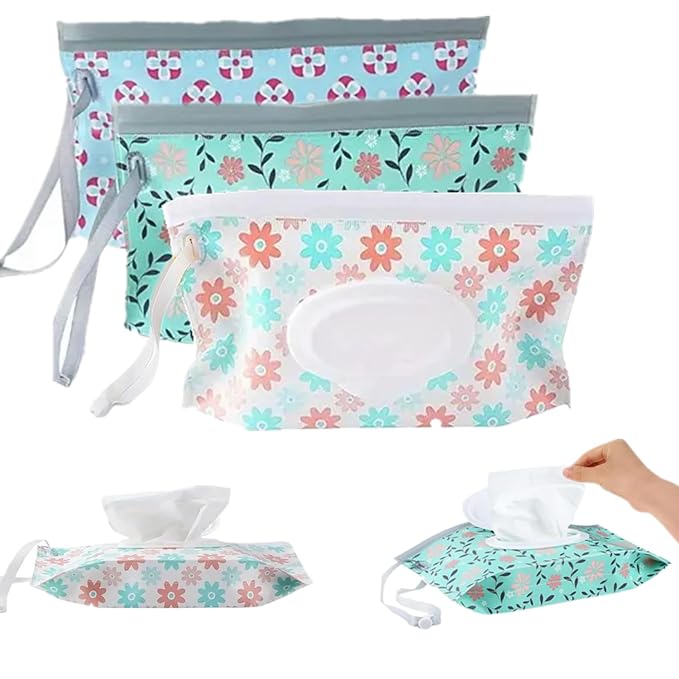3Pack Baby Wipes Dispenser,Portable Refillable Travel Wet Wipe Pouch,Wipe Container for Bathroom,Car,Travel,Outdoor Camping Sports,Pet Nursery Care,Gifts for Baby Showers of New Parents