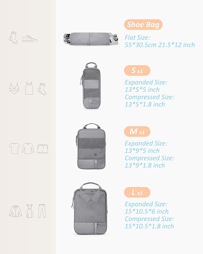 BAGSMART Compression Packing Cubes for Travel Essentials | 14 Set /6 Set /4 Set/2 Set, Lightweight, Durable