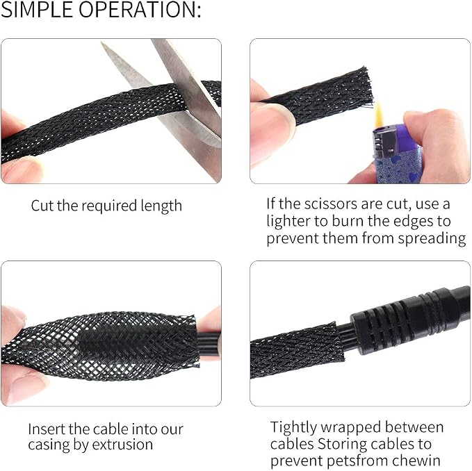 Black-Blue PET Expandable Sleeving Cord Protector Wire Loom Tubing Cable Sleeve for USB Charger Cable Power Cord Audio Video Cable Can Protect Cat Dog from Chewing Cords