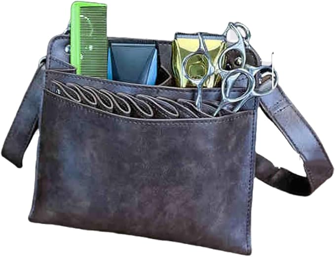 hair stylist waist bag, Leather Salon Hair Stylist Barber Scissors Shear Holster(Brown)