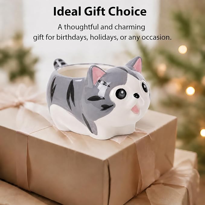 Ceramic Cat Shaped Pen Pencil Holder for Desk Decoration Accessories Cat Decor Makeup Brush Pen Cups Office School Ideal Gifts for Women, Mom or Birthdays