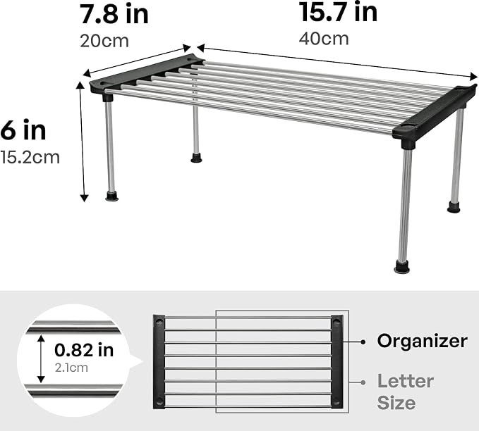 Set of 2 Stackable Cabinet Organizer Shelf 15.7 x 7.8 x 6.1 Black | Kitchen Counter Shelves, Kitchen Cabinet Organizers and Storage, Pantry Storage Shelf Organizer
