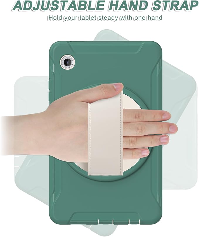 for Samsung Galaxy Tab A11 (2025) 8.7 inch Case 5G with Screen Protector, Hand Strap, Pen Holder & 360° Rotating Stand,Shockproof Protective Cover for SM-X130/X133/X135 (Green F)