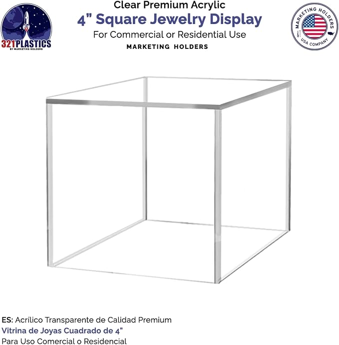 6 Pack 4 Inch Acrylic Display Riser Box with One Open Side Clear Versatile Square Plastic Retail Product Riser Storage Bin or Wedding Floral Centerpiece No Assembly by Marketing Holders