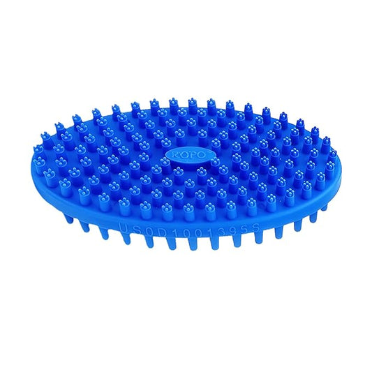 ROPO Double Sided Dog Bath Brush, Pet Grooming Tool with Long and Plum Blossom Teeth, Deep Cleaning and Massage (Blue)