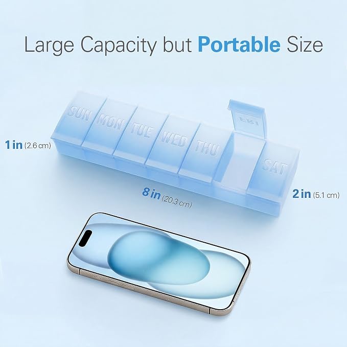 Barhon Large Weekly Pill Organizer, Big Vitamin Organizer Case for 7 Day, Travel Medicine Pill Box to Hold Various Supplements and Fish Oil, Sky Blue