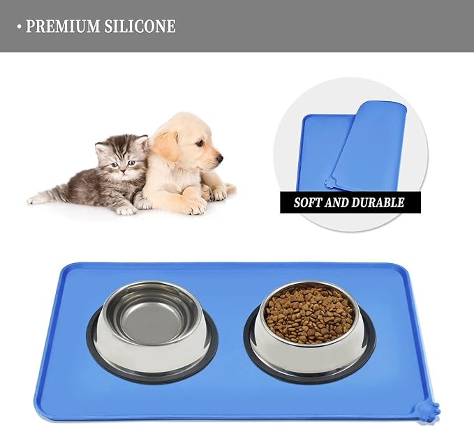 Reopet Waterproof Pet Feeding Mat, Non-Slip Silicone Placemats for Dog Cat Food and Water Bowl, High Raised Edges to Prevent Spills and Protect Floors