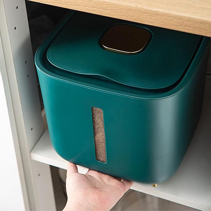 Grain Hopper - High Volume Sealed Provision Bin With Cover, Food Preservation Holder, Large Household Supply Vault, Animal Feed Reservoir, Clear Level Display | for Home Cupboard Pet Feeding Managemen