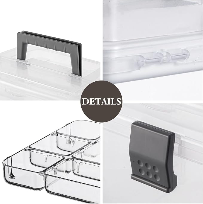 MyGift Clear First Aid Kit Box with Tray, Portable Medicine Storage | 10-Inch Organizer with Detachable Tray & Gray Handle for Medical Supplies, Travel, Home, Office & Emergency Use