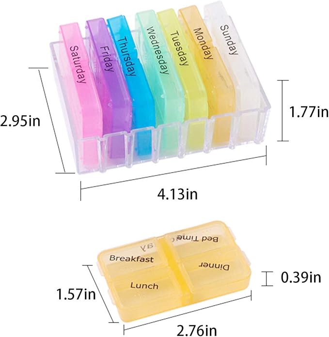 Pill Organizer 4 Times a Day Portable Travel Pill Box 7 Days with Moisture-Proof Design and Large Compartments Separable Large Pill Box to Hold Pills Vitamins Fish Oil Supplements