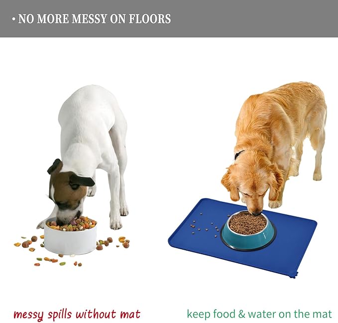 Reopet Waterproof Pet Feeding Mat, Non-Slip Silicone Placemats for Dog Cat Food and Water Bowl, High Raised Edges to Prevent Spills and Protect Floors