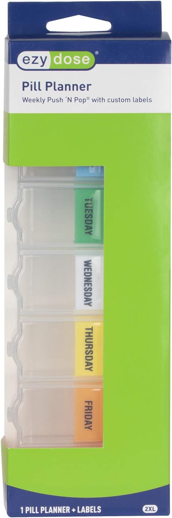 EZY DOSE Weekly (7-Day) Pill Planner, Medicine Case, Vitamin Organizer Box, 2X-Large Push N' Pop Open Compartments, BPA-Free, Rainbow/Clear Design | Daily Vitamin & Supplement Medicine Box, Push N' Pop Open Compartments, Convenient & Easy to Use, Trave...