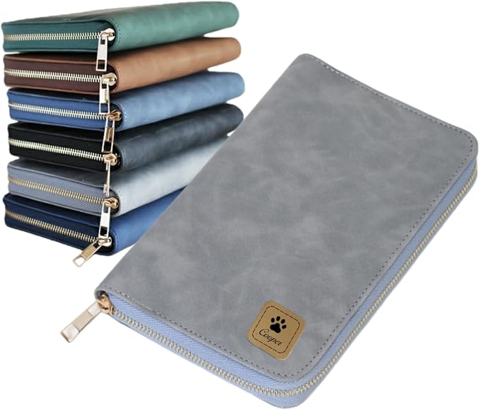 TSD Custom Pet Health Record Holder Bag Personalized Vaccine Card Wallet Engraved with Pet Name A6 Leather Pouch for Dog Cat Vet Travel Organizer