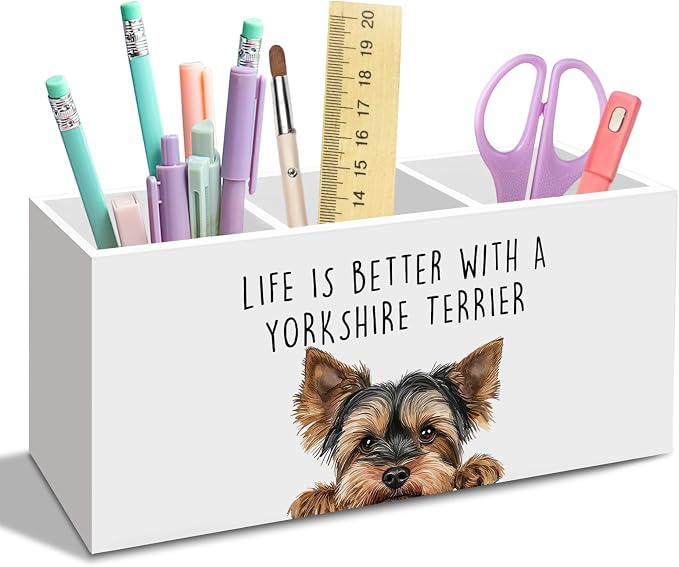 Yorkshire Terrier Gifts Dog Pen Pencil Holder for Desk, Funny Yorkie Dog Gift Office Desk Accessories, Life Is Better with a Yorkshire Terrier Pen Holders Organizer for Women Bathroom Decor