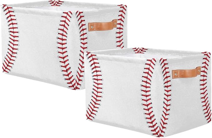 SEULIFE Abstract Baseball Sport Pattern Foldable Storage Basket, Large Collapsible Organizer Storage Bin Cube Toys Storage Boxes with Handles for Bathroom Kids Nursery Closet Storage, 2 Pack