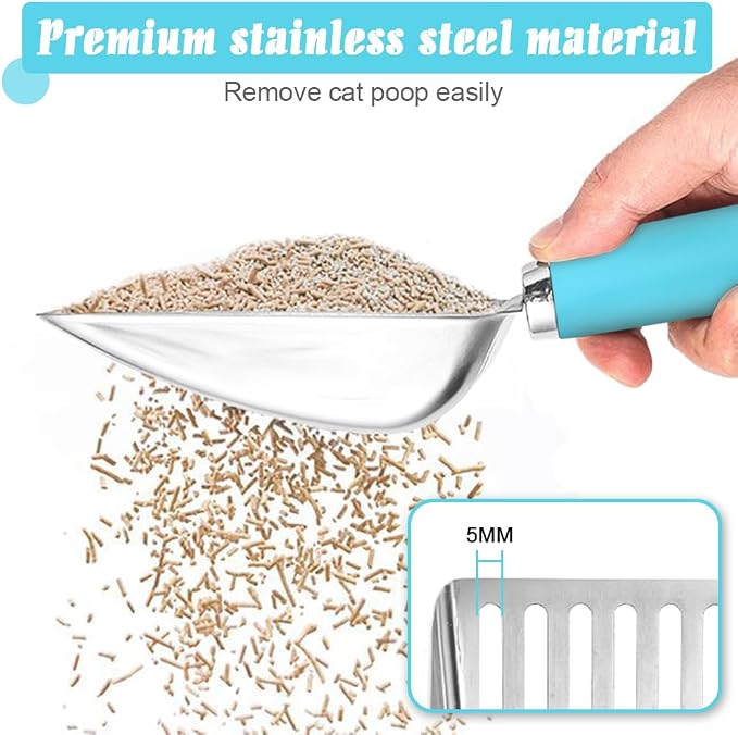 Cat Litter Scoop - Stainless Steel Metal Cat Litter Scoop-Sturdy Mesh Scooper - Mesh Shovel-Easy to Clean - Suitable for Cat Litter Box -Blue-Christmas