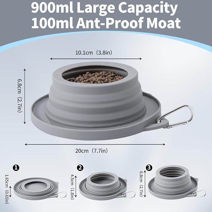Spill Proof Dog Water Bowl for Car Road Trip, Collapsible Pet Travel Bowl | Silicone Foldable Dog Bowl, No Splash Water Dish on Car, Ant Away Food Feeder Travel Bowl for Pets Camping Hiking Trips