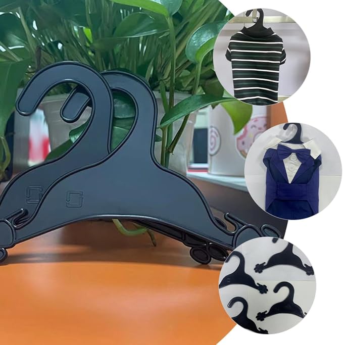 10pcs Plastic Pet Clothes Hanger for Dog Clothing and Cat Dress, Anti-Skid Design to Keep Pet Garments Clean and Neatly Organized, Black Dog Coat Hanger Rack for Small Drying