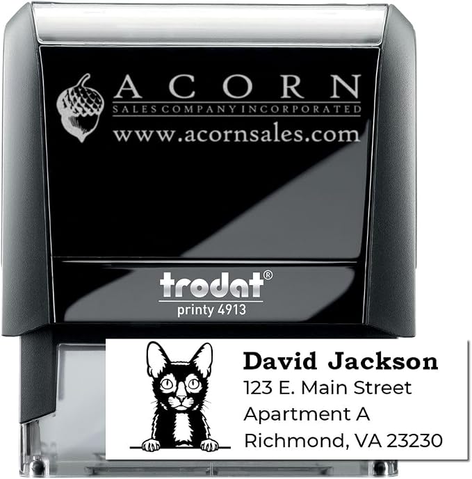 Self-Inking Peeking Lykoi Cat Address Stamp - Custom Stamp for Envelopes | Lykoi Cat Address Stamper. Made to order. Customized Mailing Stamp for Cat Lovers. 4 case colors. Laser-cut. Press and print.