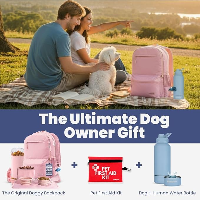Dog Travel Backpack for Supplies - Dog Diaper Bag with Travel Bowls | 2 BPA-Free Bowls; Food Container & Treat Pouch; Placemat; Laptop Sleeve; Poop Bag Dispenser, Hiking, Camping & Road Trips,