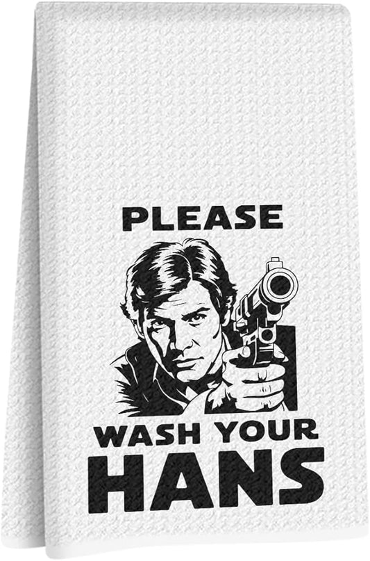 Please Wash Your Hans Kitchen Towels 14x24 Inch, S Wars Dish Towel Waffle Weave Hand Cloth Tea Towel, Funny Kitchen Accessories, Geek Home Kitchen Bathroom Decor, Housewarming Gifts