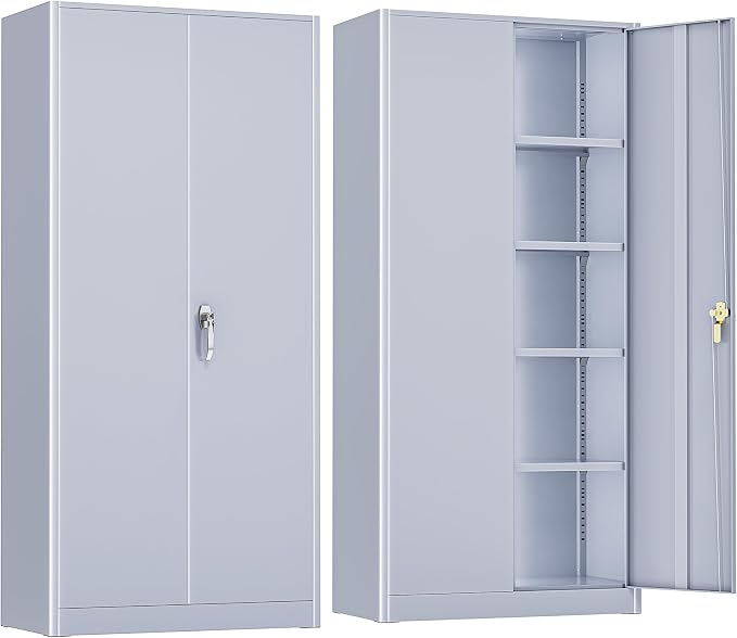 Crownland 72" Metal Storage Cabinet, Lockable Garage Storage Cabinets, High Office Cabinet with Adjustable Shelves for Garage, Home Office, Pantry, File(Cement Grey)