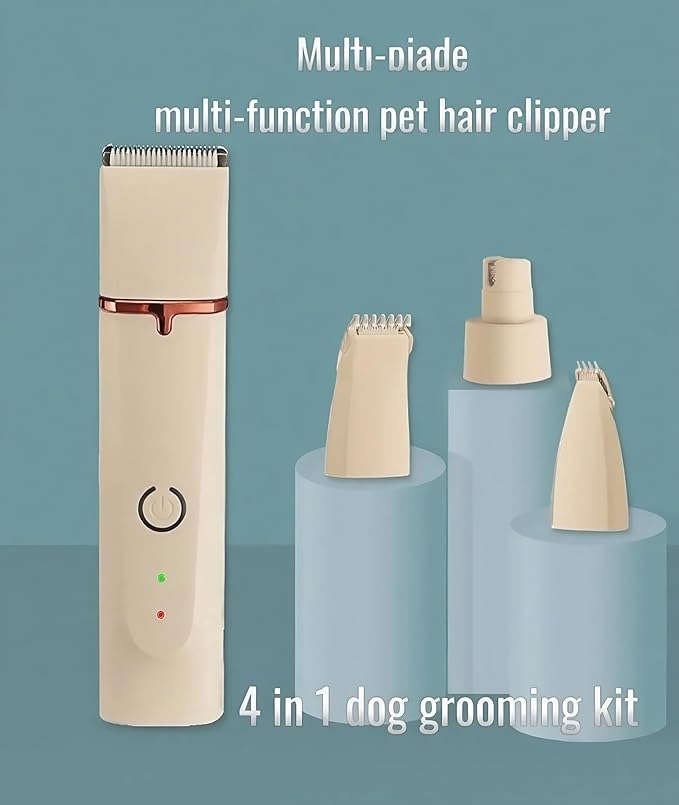 Low Noise 4-in-1 Dog Grooming Clippers Kit,Cordless Dog Nail Clipper,Dog Paw Trimmer,Cat Ear Trimmer,Pet Cat Dog Hair Trimmer for Small Large Dogs Cats and Rabbits Grooming at Home(Beige)