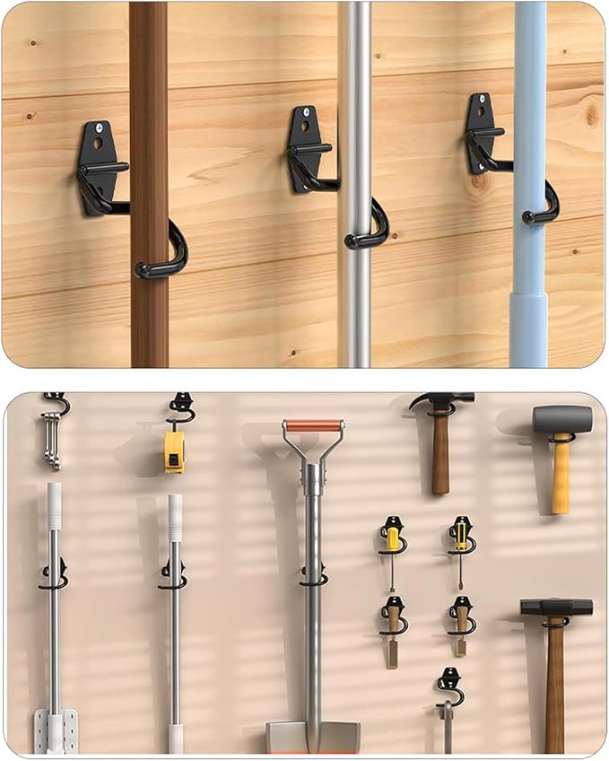 2 Pack Broom Holder Wall Mount Heavy Duty Mop Hanger with Screws Anchors Stand-Alone Hook Handle Grabber Gripper Organizer for Garage Storage Cleaning Tools Mops Garden Hammer Shovel