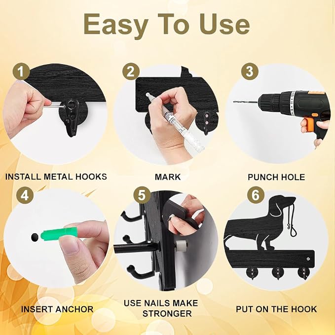 MAYJOYDIY Cat Moon Flower Coat Rack Wall Mount Black Animal Wood Key Hanger | 11.8×7.9In Wood Mounted Hanger, Full Screw Anchor Spacer Screwdriver Kit, Sturdy 5 Alloy Hooks, Decorate Hallway Kitchen Wall