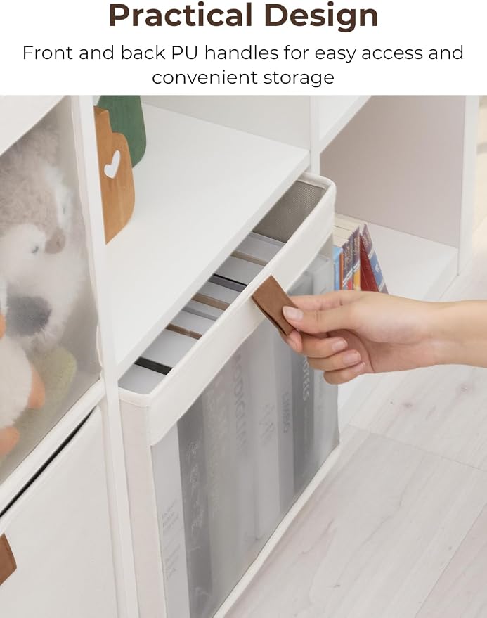 StorageWorks 11 Inche Cubes Storage Bins, Closet Bins, Beige, 3-Pack | See-Through Mesh Front, Soft Leather Handles, Flip to Show/Hide, Fabric Storage Bins for Closet, Shelves, Cube Organizers