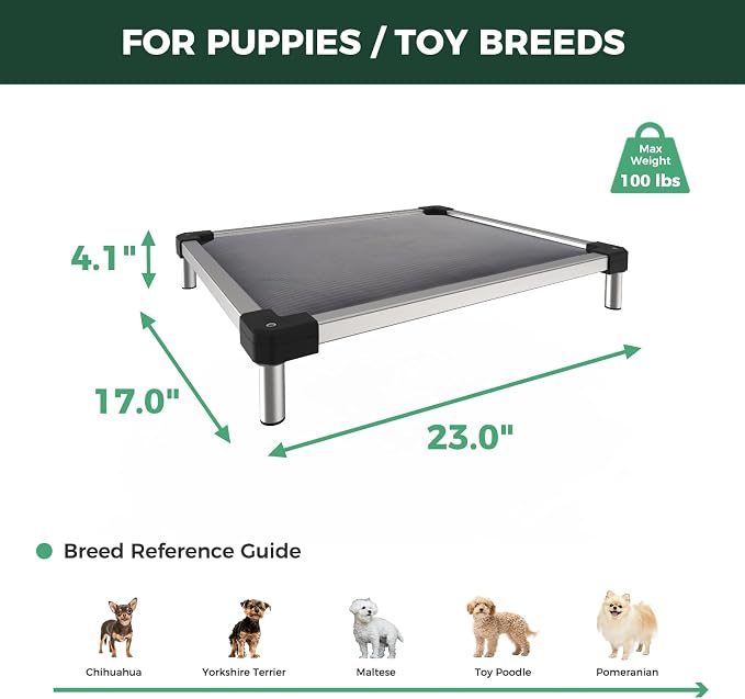 FXW TitanNest Padded Chew-Proof Elevated Dog Bed for Toy Dogs | Easy to Clean, Pre-assembly Raised Cot, Indoor/Outdoor/Camping, 23 x 17 x 4.1in