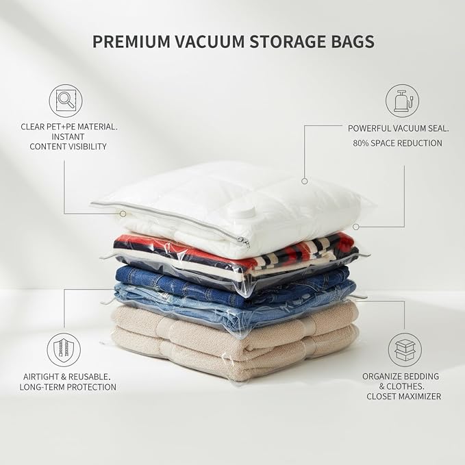Clear Vacuum Storage Bags with Valve for Clothes & Bedding, Reusable Space Saver Compression Organizer (1 Pack)