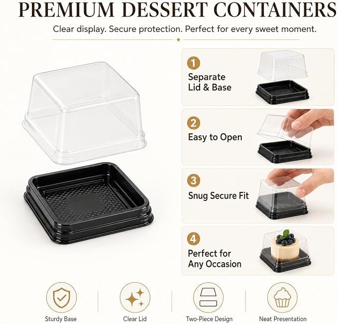 DOITOOL 100 Pcs Mooncake Box 2.75 Inch Clear Individual Cupcake Containers | Square, plastic mooncake packaging, mini cupcake box with lids for flan, macaron, muffin, dessert, cookies, small treats