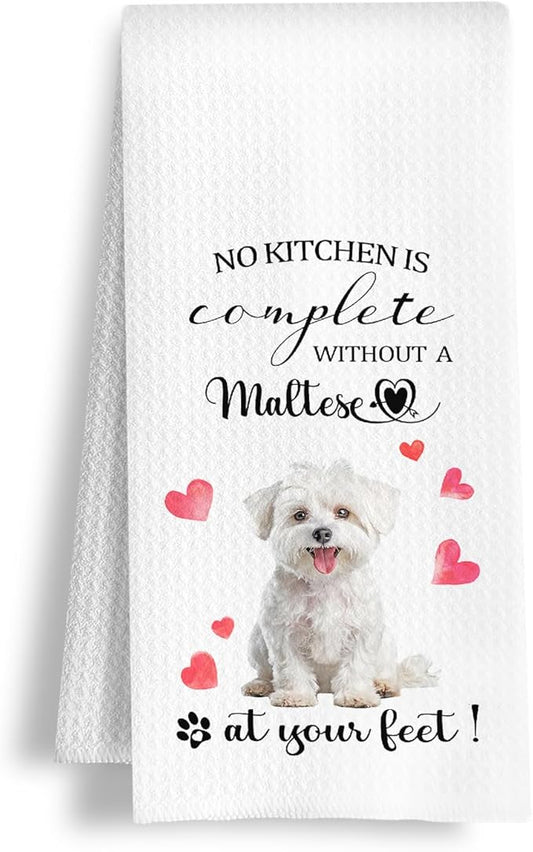 Maltese Gifts Kitchen Towels, Gifts for Maltese Dog Lovers Dish Tea Towels, Dog Owner Gift for Women Men Decorative Hand Towel for Kitchen, 16x24 Inch